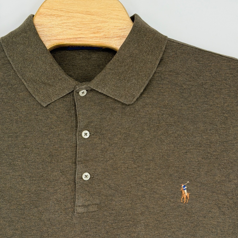 Polo Ralph Lauren Polo Shirt Men XLT Brown Green Short Sleeve Cotton Pony Preppy